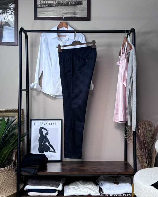 Pantalon cigarette Raer marine rayé