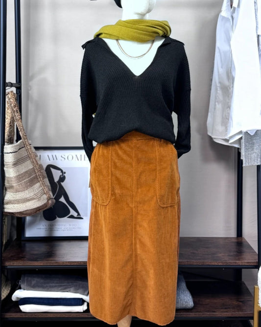 Jupe longue droite Five Jeans velours côtelé caramel