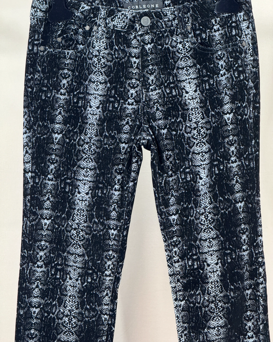 Pantalon Corleone slim velours ras noir motifs python