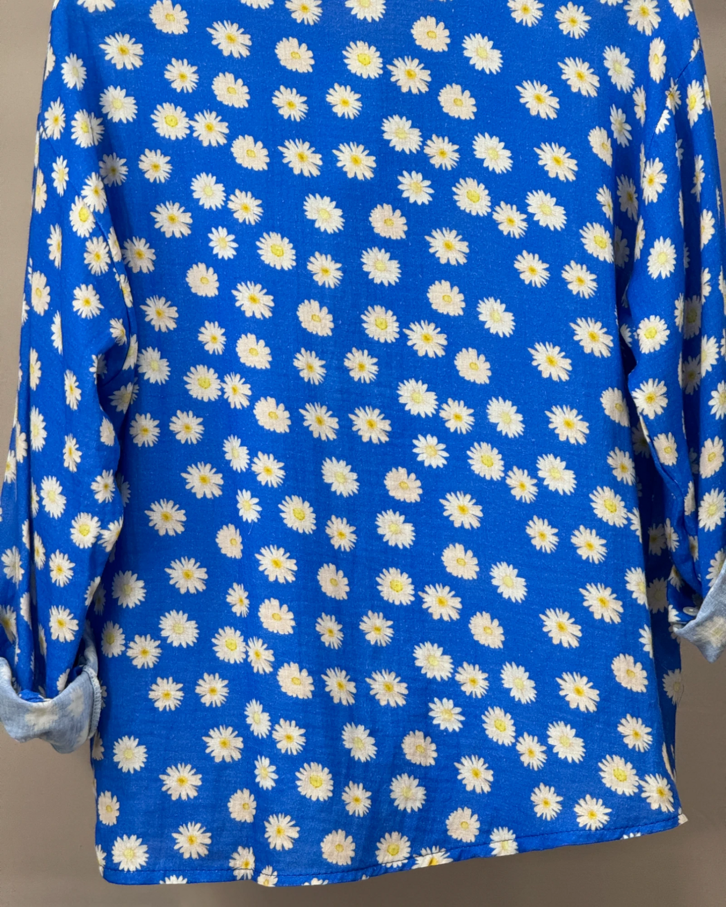 Chemise gaze de coton bleu Roy imprimé marguerites