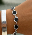 Bracelet argent et carrés émail noir