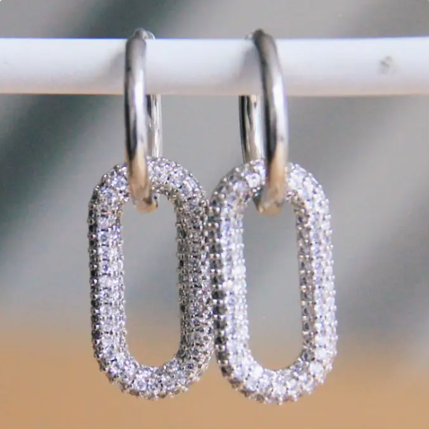 Boucles d’oreilles en acier inoxydable avec pendentif ovale en cristal - argenté - SO797