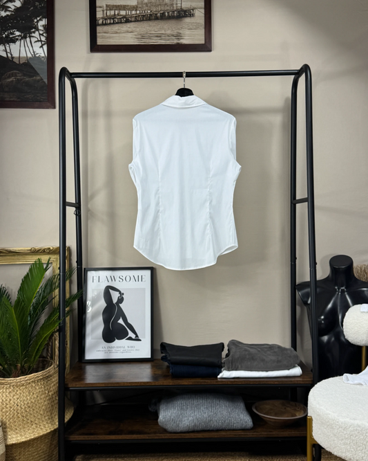 Chemisier casual popeline de coton stretch blanc