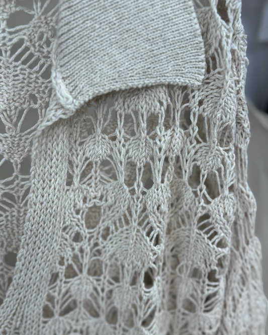 Pull polo crochet coton bio manches longues sable