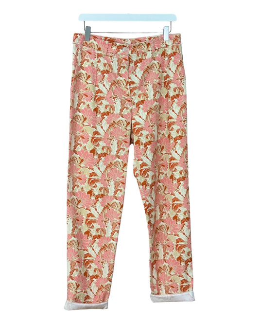 Pantalon Five Jeans droit Calvi Rose et sable motifs floraux