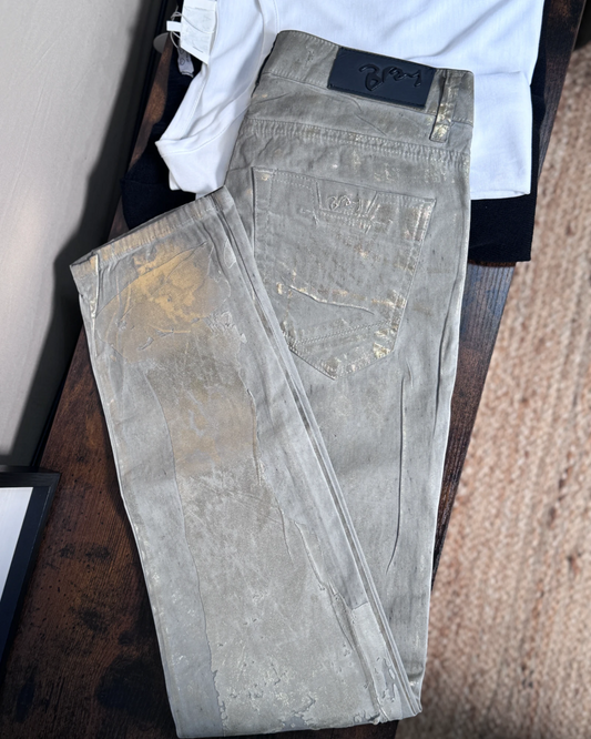 Pantalon Bray slim gris à motifs en relief dorés