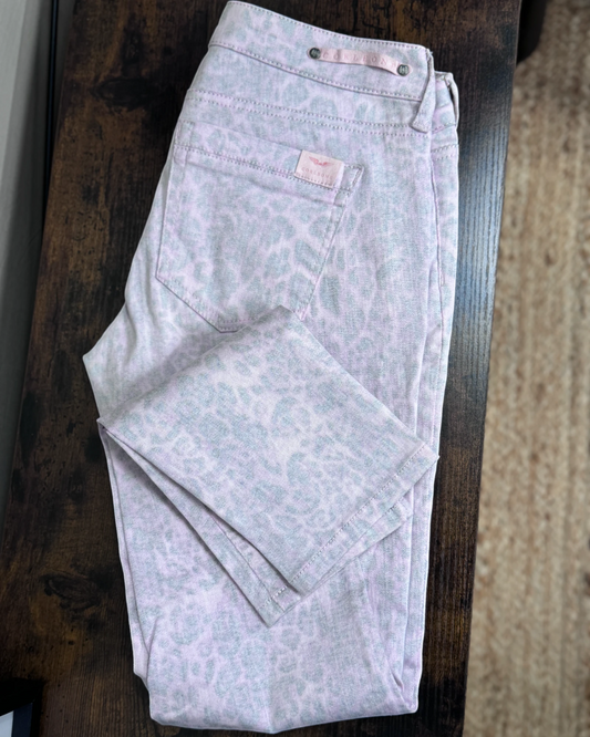 Pantalon Corleone slim rose et gris léopard pastel
