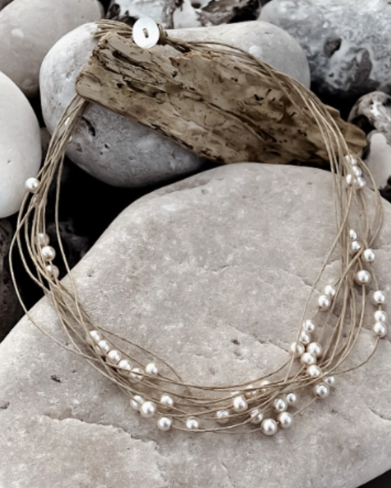 Collier PLUIE DE PERLES en lin made in France