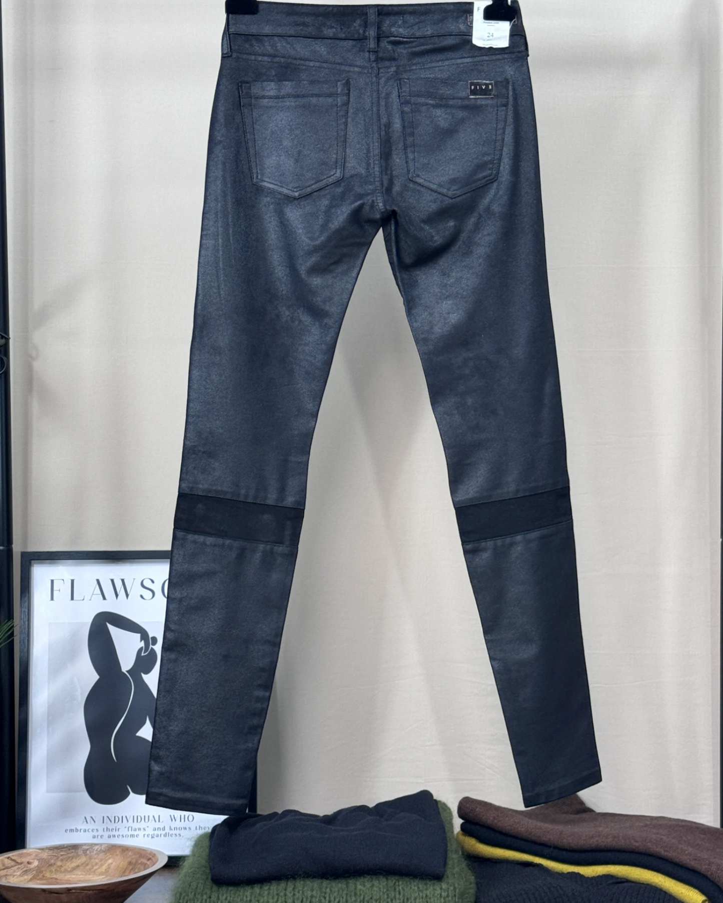 Pantalon Five Jeans Vicky slim bi-matière effet daim noir