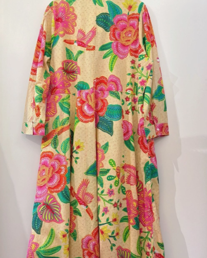 Robe chemise bohème brodée à manches longues colorée dos