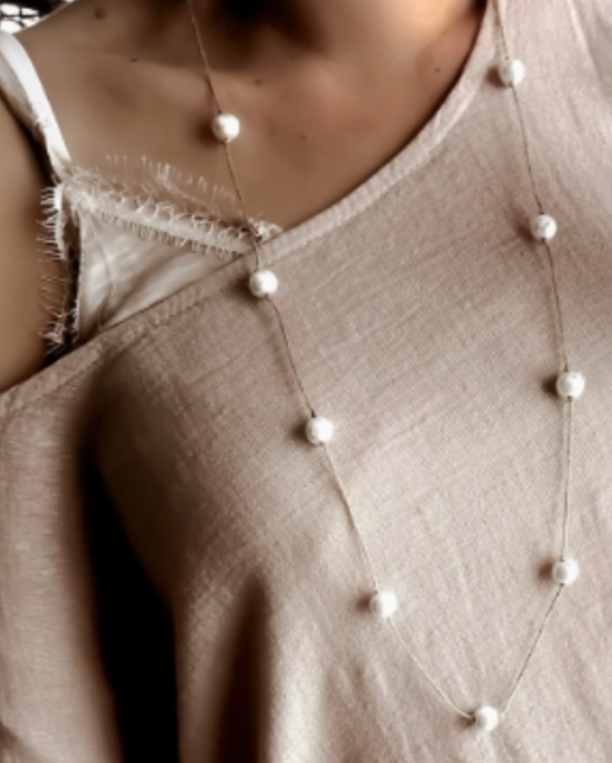 Collier SAUTOIR en lin et perles made in France