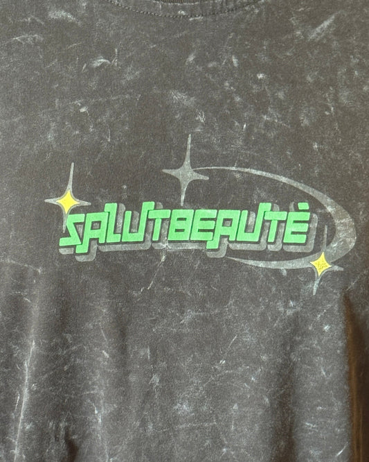 T-shirt noir effet délavé - Starlight vert - Salut Beauté logo