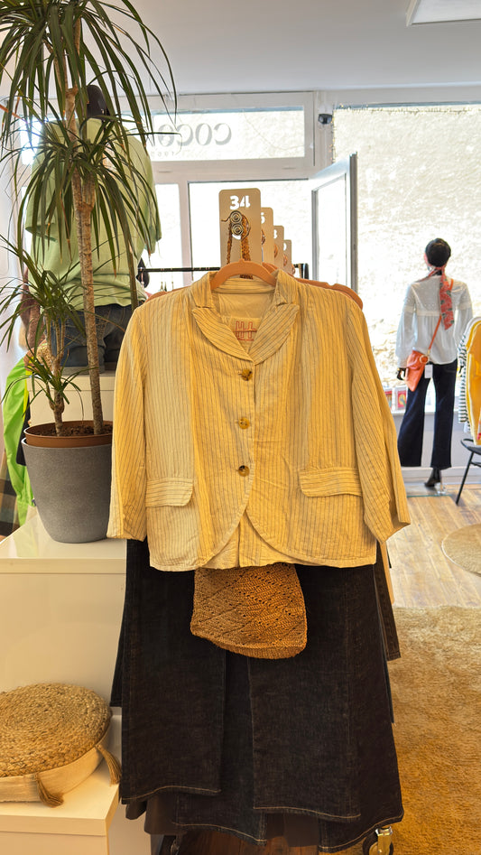 Veste courte HANNOH WESSEL Vilma 51% lin 49% coton beige naturel rayures marine T36