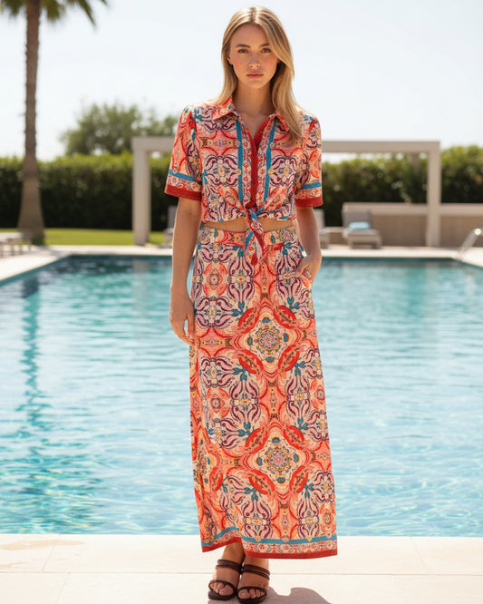 Jupe Longue Rithana Folka Corail – An'ge