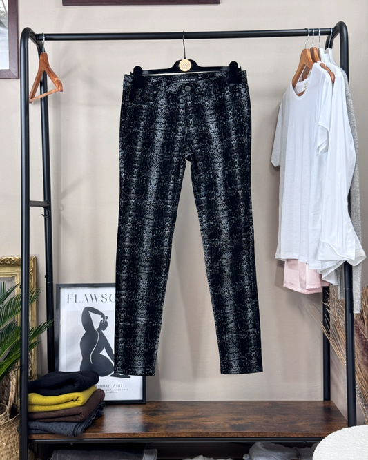 Pantalon Corleone slim velours ras noir motifs python