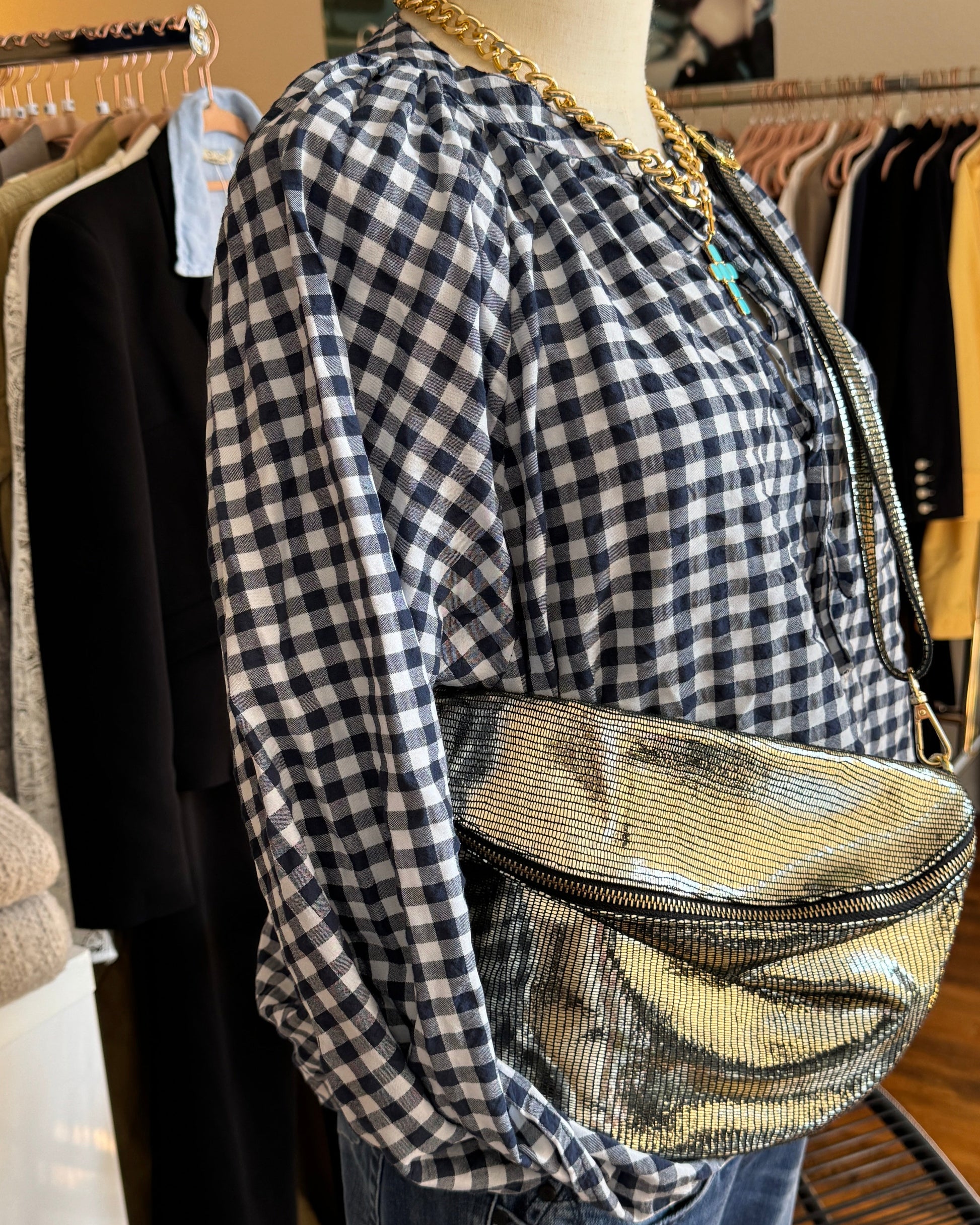 Blouse "Matilde" Vichy Marine côté