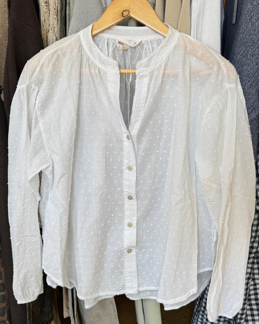 Blouse oversize en plumetis blanc à col mao "Julia"