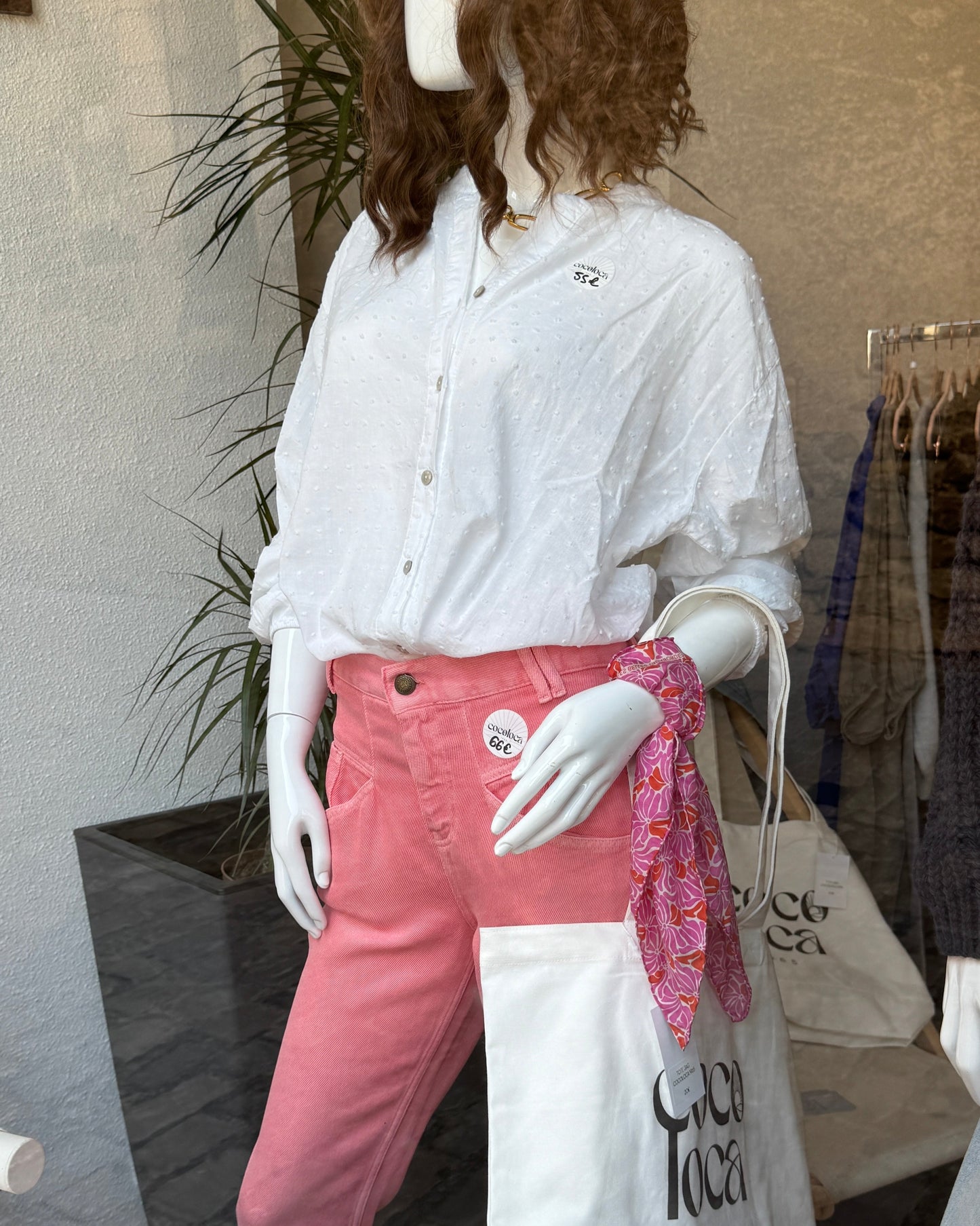 Blouse oversize en plumetis blanc à col mao "Julia" set
