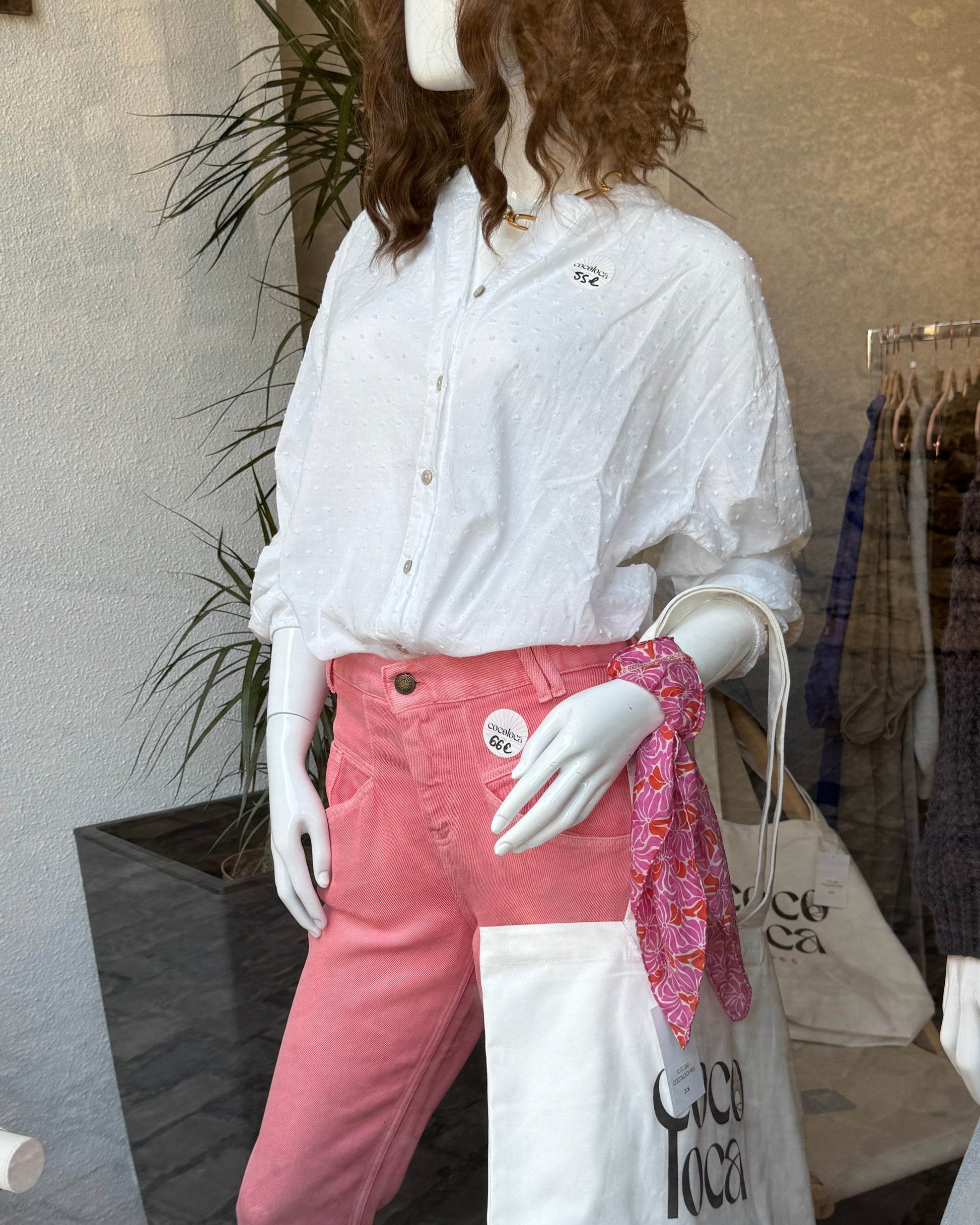 Blouse oversize en plumetis blanc à col mao "Julia" set