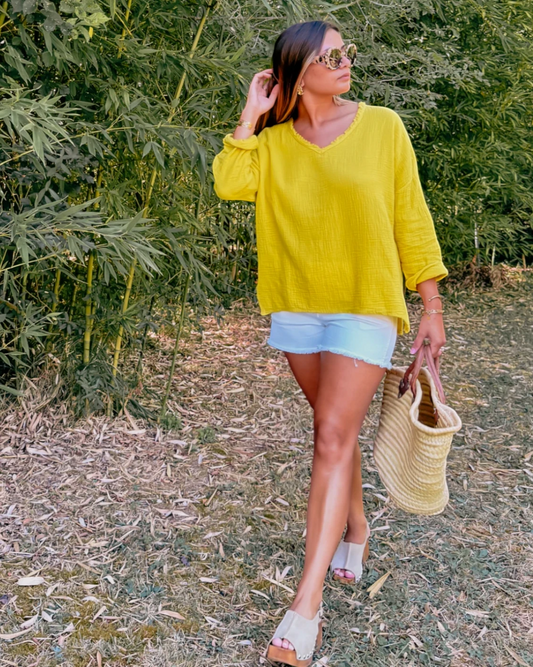 Blouse oversize gaze de coton TU jaune