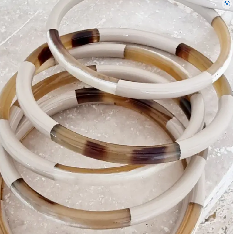 Bracelet jonc corne 5mm trio beige ivoire