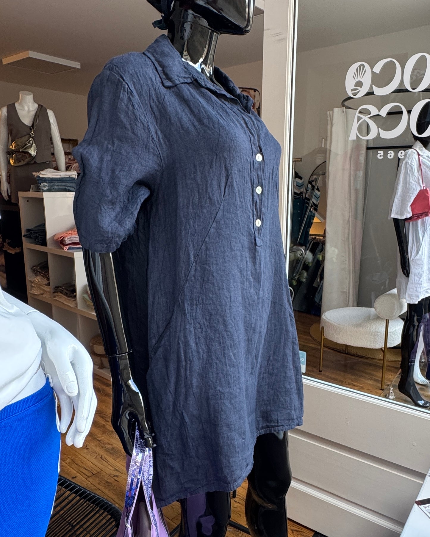 Robe en lin marine taille unique