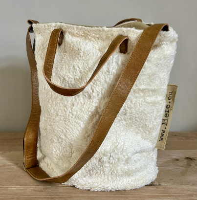 Sac Teddy BucketBag en coton kaki recyclé et coton bouclé naturel Liefe NL