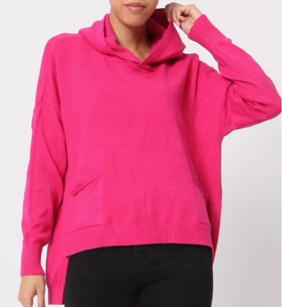 Pull à capuche cachemire rose fushia