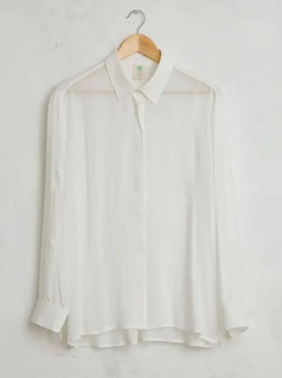 Chemise COTTYFISH blanche fluide viscose avec boutons en nacre et détails aux manches 