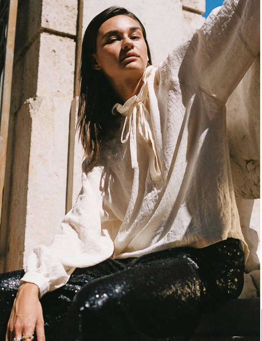 Chemise COTTYFISH en gaze de coton froissée couleur crème