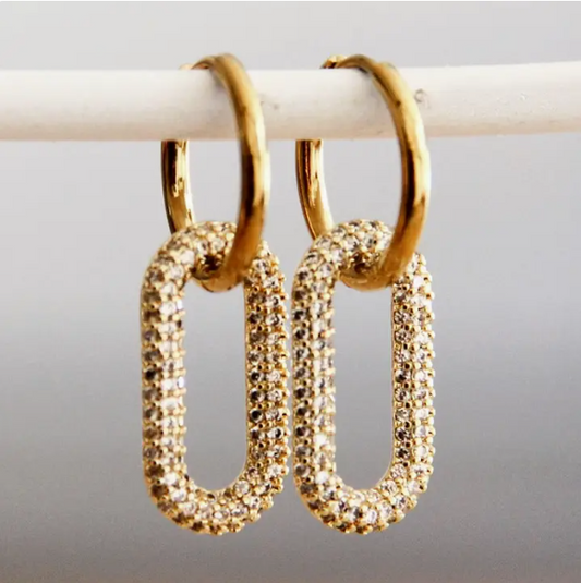 Boucles d’oreilles en acier inoxydable avec pendentif ovale en cristal - or - SO791