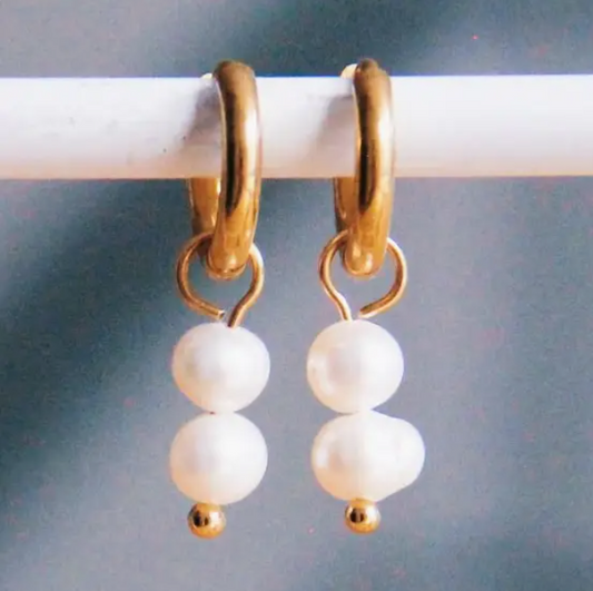 Créoles en acier avec 2 perles d’eau douce - Or - SS352