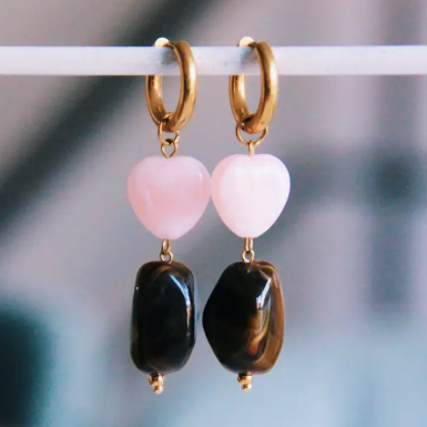 Large anneau en acier inoxydable avec pépite et cœur - marron/clair - SO7491