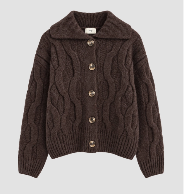 Gilet col polo en maille Torsadée Écru, Biscuit et Moka Vazelia T M/L– An'ge
