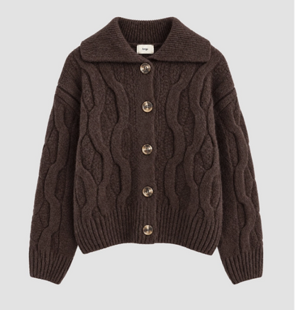 Gilet col polo en maille Torsadée Écru, Biscuit et Moka Vazelia T M/L– An'ge