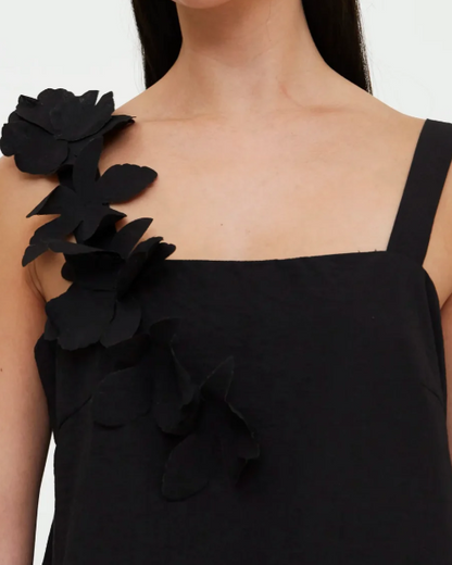 Robe WILD PONY courte bretelles avec détails floraux noirs