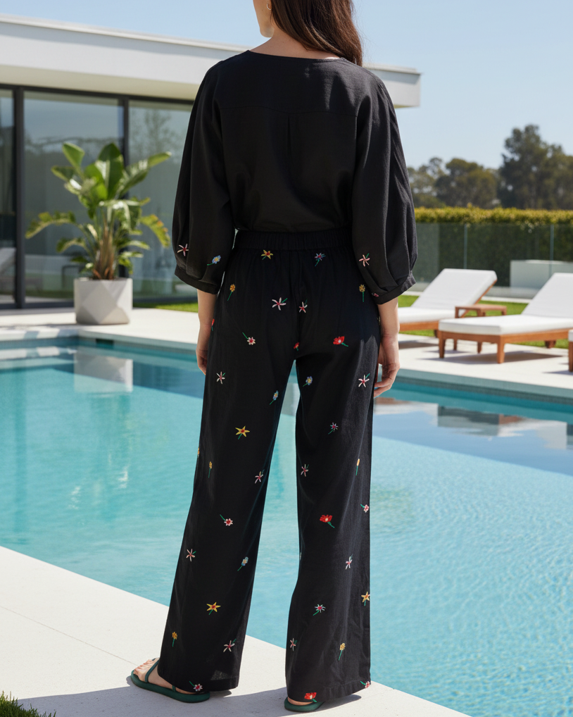 Pantalon Black Gardener Flowers Noir – Compania Fantastica