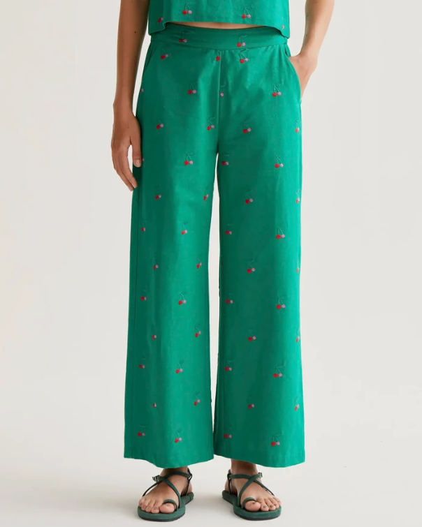 Pantalon Vert Imprimé Cerises – Compania Fantastica
