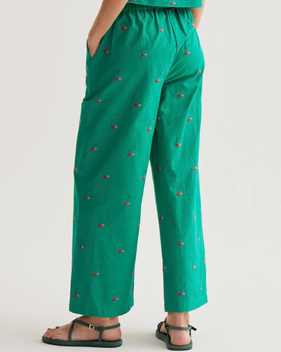 Pantalon Vert Imprimé Cerises – Compania Fantastica