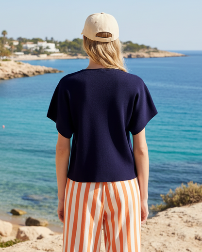 Cardigan Manches Courtes Bleu Marine – Compania Fantastica