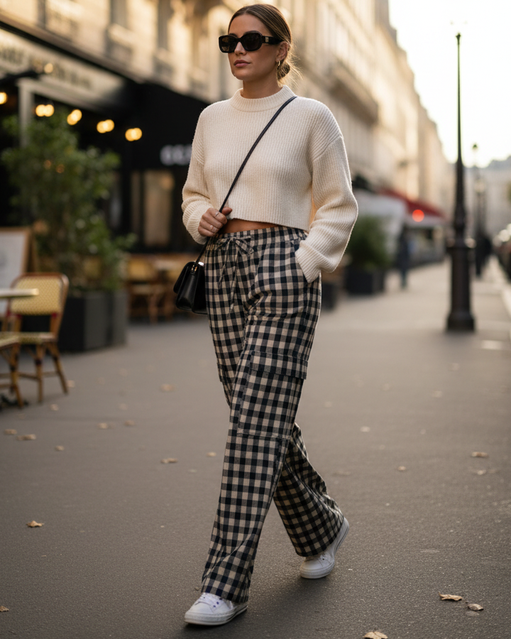 Pantalon à Carreaux marine Nuchikka Dark Sapphire – Nümph