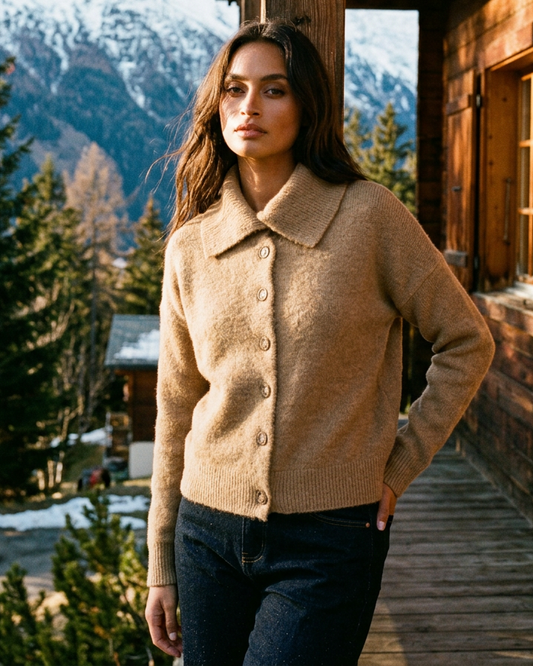 Gilet Court en maille Lantony Biscuit et Moka TM/L – An'ge
