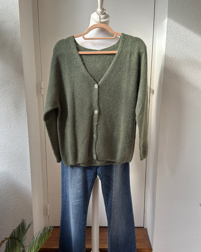Cardigan Alpaga col V kaki taille unique