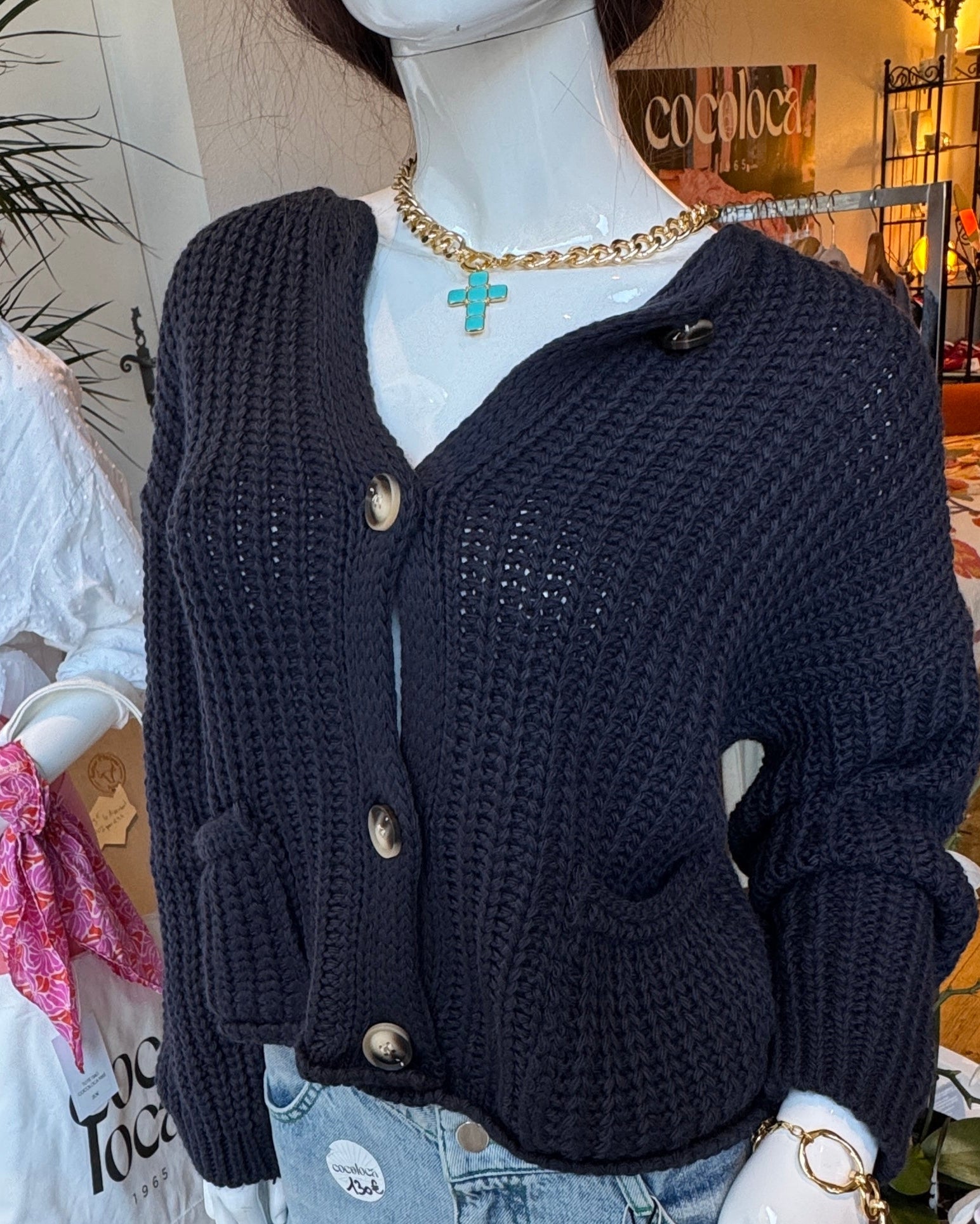 Cardigan "Cloe" en maille bleu marine bis