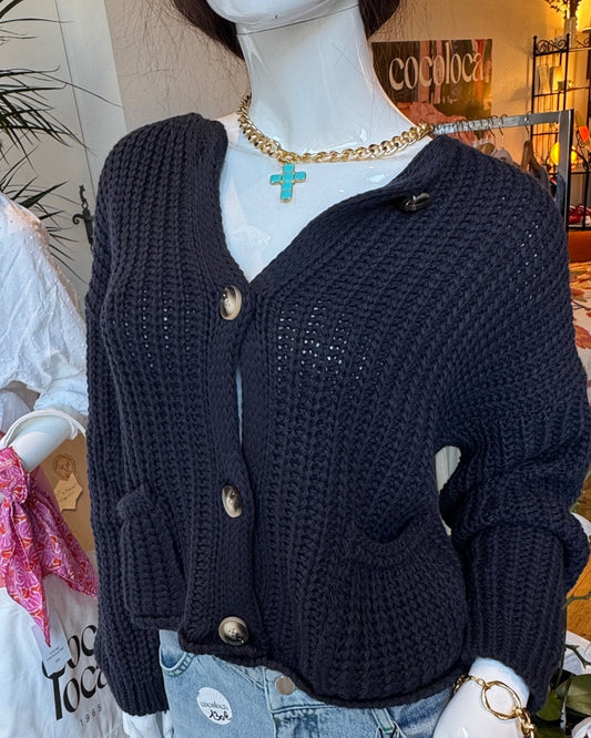 Cardigan "Cloe" en maille bleu marine bis