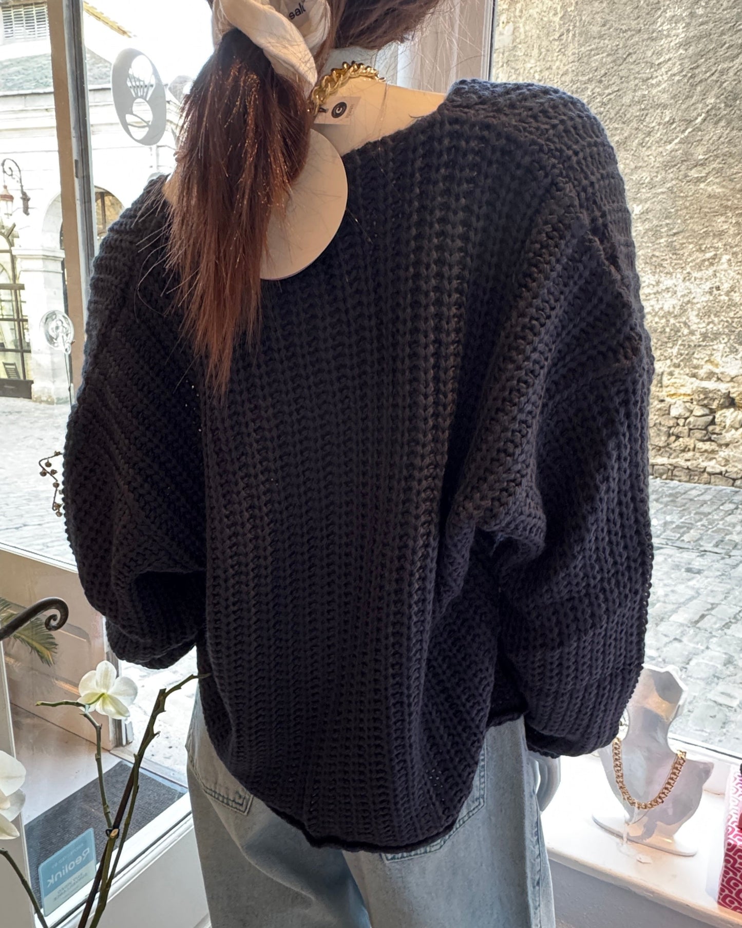 Cardigan "Cloe" en maille bleu marine dos bis