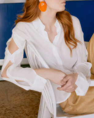 Chemise COTTYFISH blanche fluide viscose avec boutons en nacre et détails aux manches 