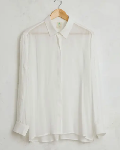 Chemise COTTYFISH blanche fluide viscose avec boutons en nacre et détails aux manches face