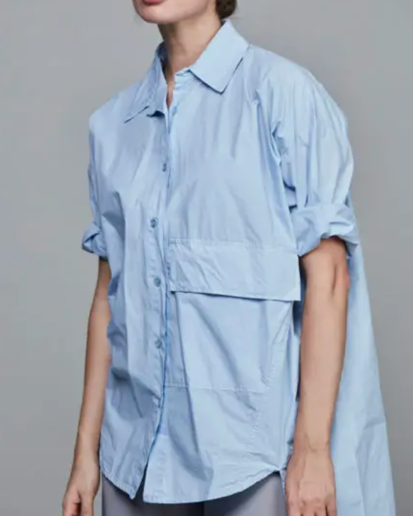 Chemise Courte en Coton avec Poche décalée TU – Ciel– SixtyDays