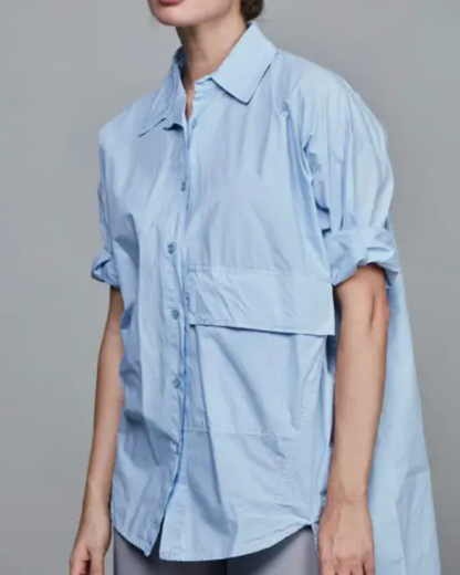 Chemise Courte en Coton avec Poche décalée TU – Ciel– SixtyDays